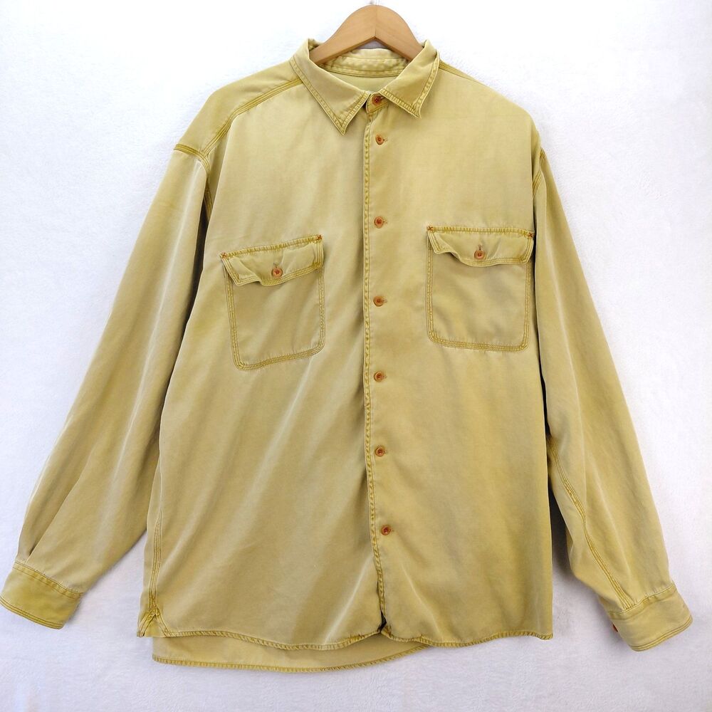 Ryan Michael Silk Shirt Mens XL Tan Western Cowboy Rodeo Long Sleeve Button Up